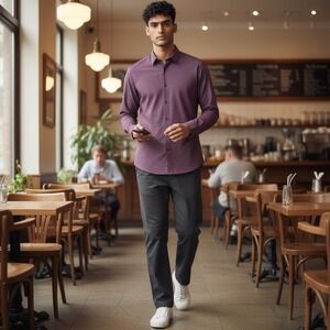 Calvin‎ Klein Mens Burgundy Geometric Print Infinite Cool Non Iron Dress Shirt S